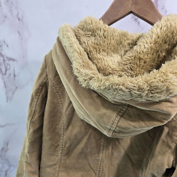 Vtg Y2K Jacket Women Large Tan Sherpa Teddy Fuzzy Corduroy Coat Mob Mudd 90s - Picture 6 of 14